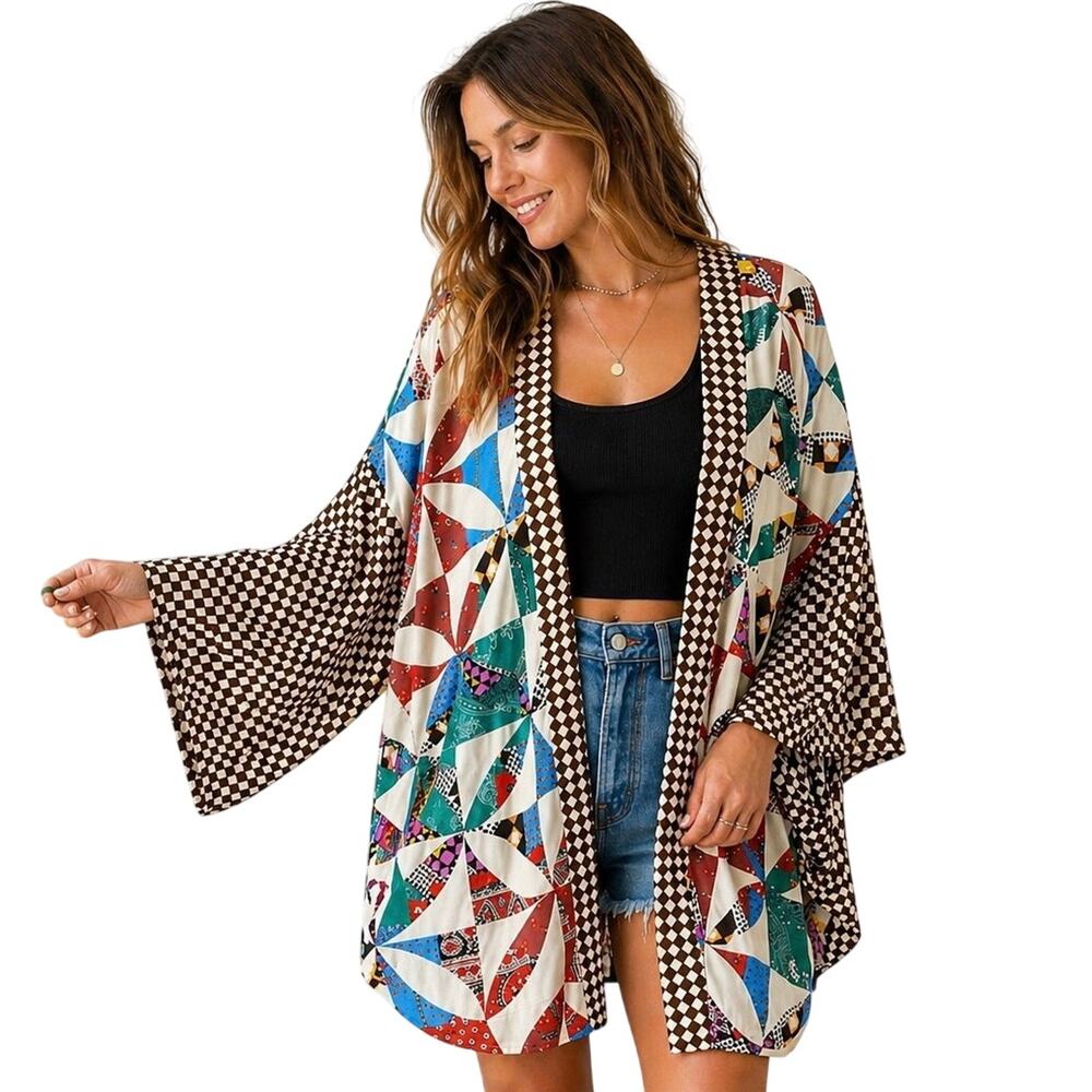 Urban Outfitters Willow Patchwork Kimono Cardigan Boho Open Front Duster